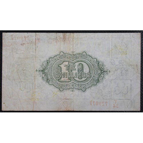 1 - 10/- Ten Shilling Treasury banknote, George V.Warren Fisher, T33, third issue, first series. S/N T/3... 