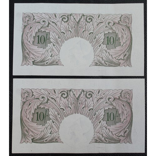 3 - Bank of England mauve emergency issue 10 shilling notes (2, serial number pair), K.O. Peppiatt, B251... 