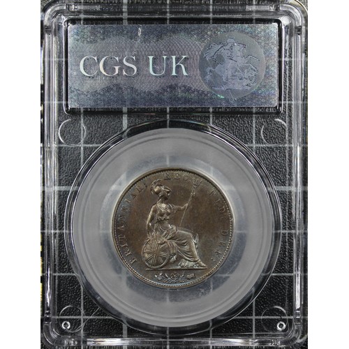 30 - 1843 Half Penny, CGS 78, Victoria. O. young head left, date below, R. Britannia seated facing right,... 