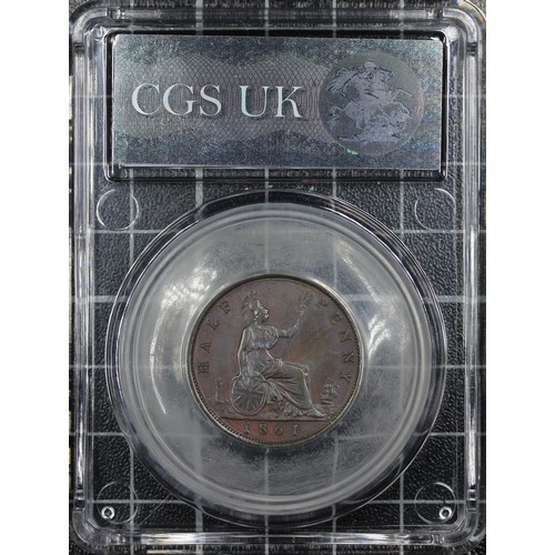 44 - 1861 Half Penny, CGS 60, Victoria. O. young 