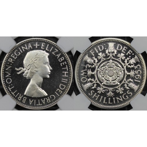 28 - 1953 Proof florin, NGC PF67 Cameo, Elizabeth II. Amongst the finest examples extant with only one ex... 