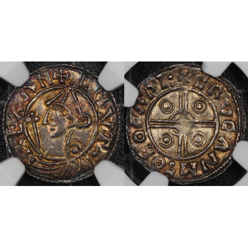 5 - NGC MS62 Late Anglo-Saxon coinage, Cnut, pointed helmet type penny (Moneyer/mint Crucan on York). At... 