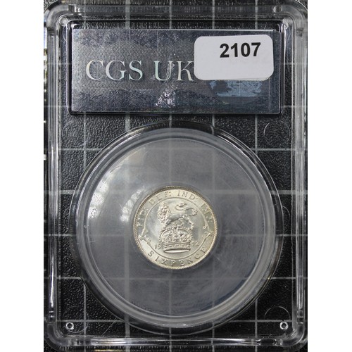 168 - 1912 Sixpence, CGS 85, George V. O. Bare head left, R. Lion on crown dividing date. Choice UNC with ... 