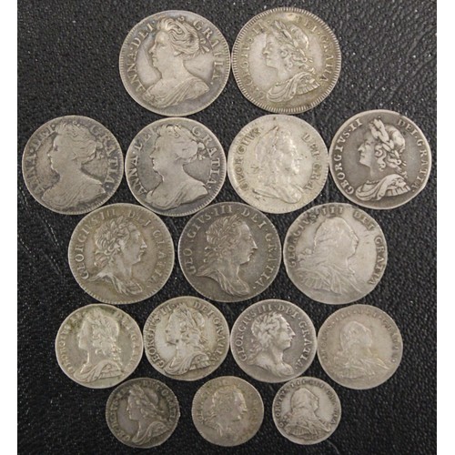 143 - A selection of maundy oddments (16) all early milled comprising 1713 4d, 1740 4d, 1710 3d (2), 1721 ... 
