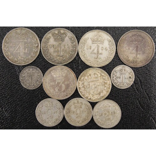 144 - A selection of maundy oddments (11) comprising 1828 4d, 1831 4d, 1904 4d, 1932 4d, 1823 3d, 1902 3d,... 
