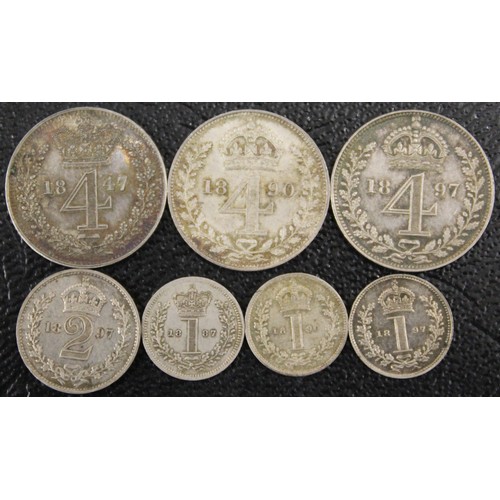 145 - A selection of maundy oddments (7) all Victorian issues comprising 1847 4d, 1890 4d, 1897 4d, 1897 2... 