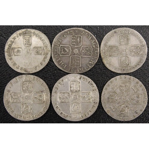 151 - A selection of early milled sixpence (6) comprising 1696 (VF), 1711 (aFine), 1746 LIMA (Fine), 1757 ... 