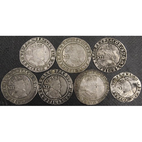 20 - James I (1603-1625) shillings (6) and sixpence (1, 1604). Mixed grades.