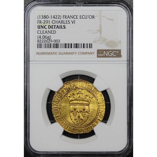 19 - France, Charles VI Ecu d'or à la Couronne, 1380-1422. Presented in NGC non-numeric holder, UNC detai... 