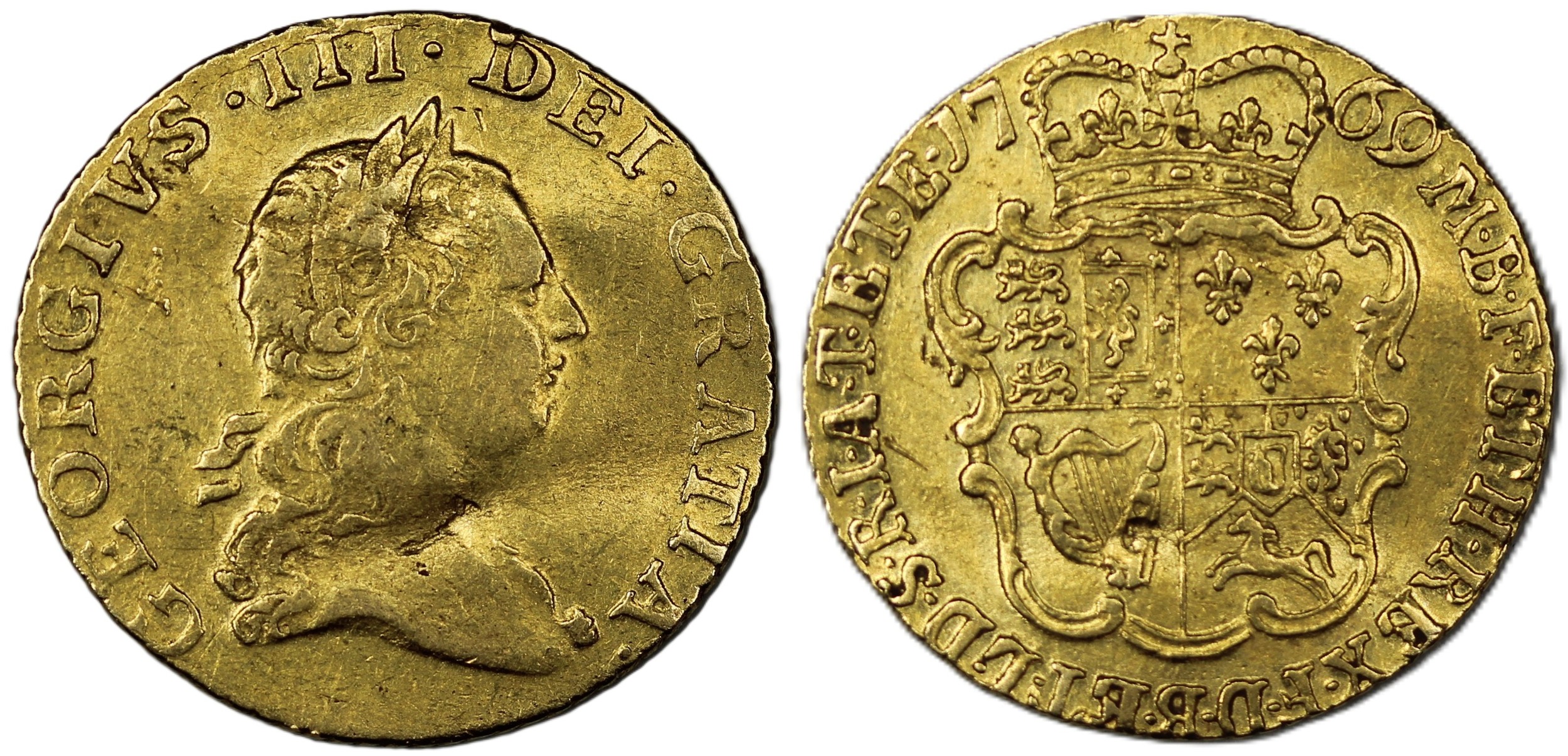 1769 Half guinea, George III. O. second laureate bust, R. crowned ...