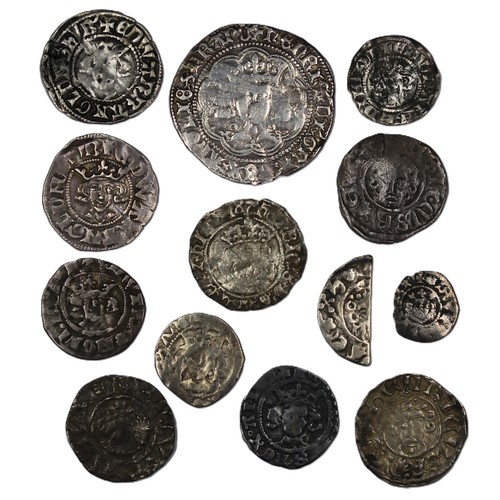 12 - Assorted hammered coins (13) of varying denominations form groat to farthing to include cut half. Of... 