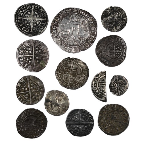 12 - Assorted hammered coins (13) of varying denominations form groat to farthing to include cut half. Of... 