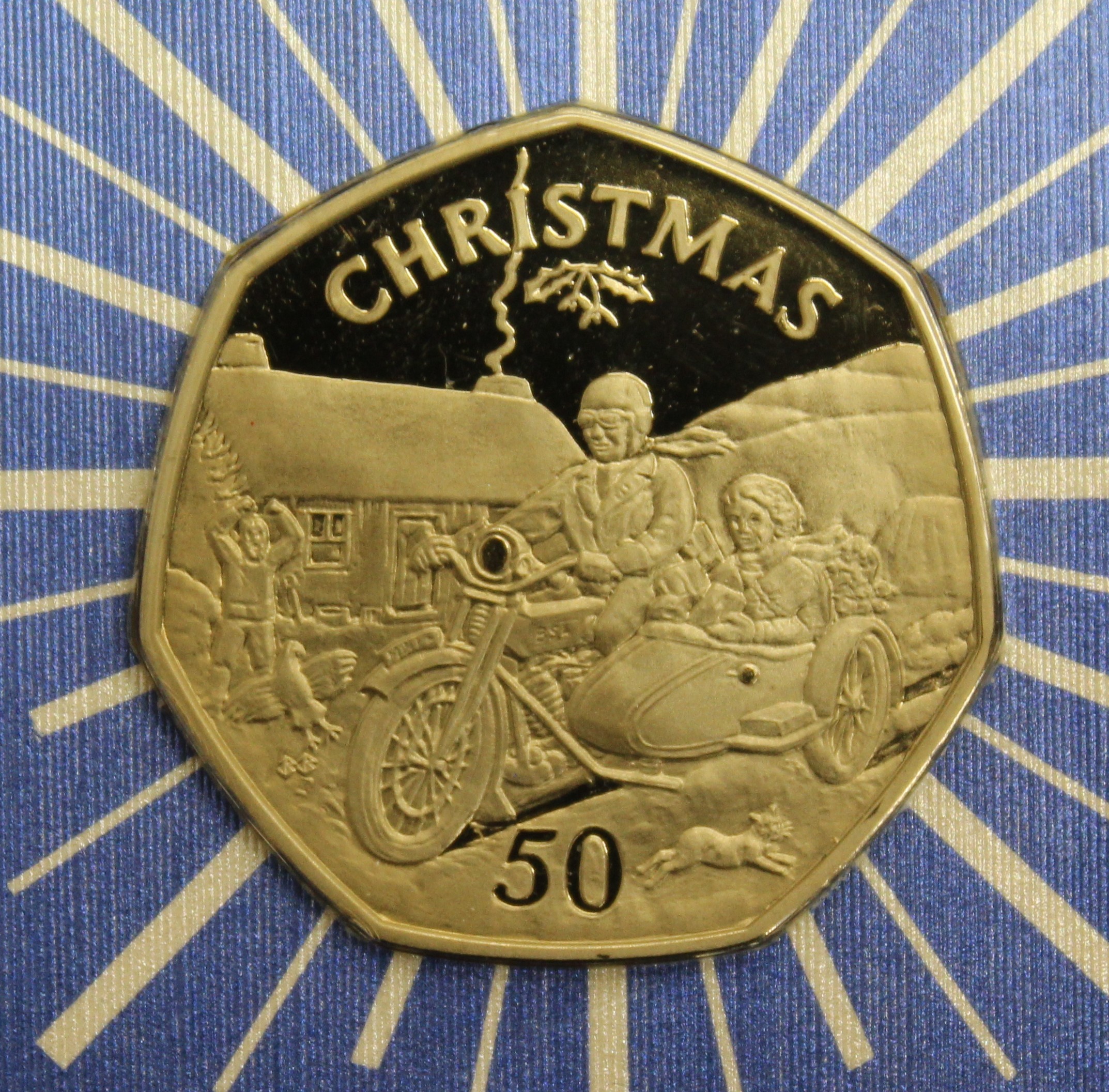 Isle of Man 1988 Motorcycle & Sidecar Christmas 50p coin with diamond ...