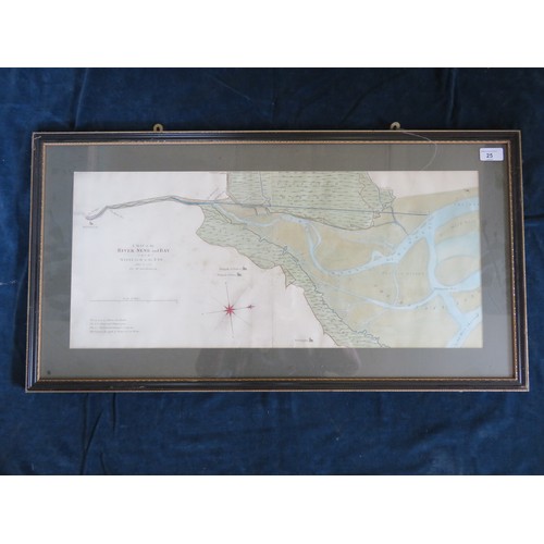 25 - A framed map of The River Nene and Bay (taken in 1767).