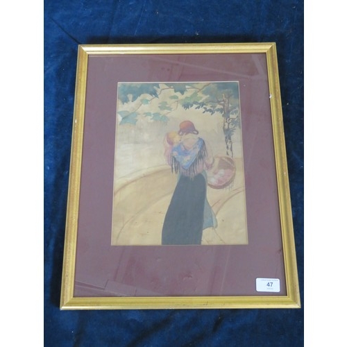 47 - A framed watercolour depicting mother and child by Day Shucker.