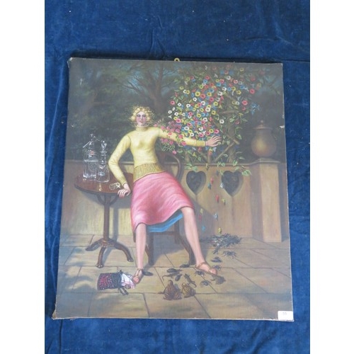 55 - An oil on canvas by unknown artist possibly late 1920's depicting a lady. Provenance - The Hanchent ... 