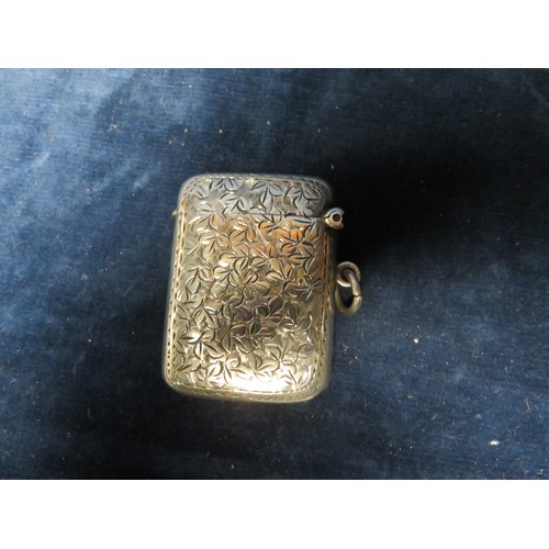 192 - A small etched silver Vesta Case, hallmarked Birmingham, engraved 