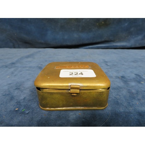 224 - A set of 3 brass and copper fishing tins marked 