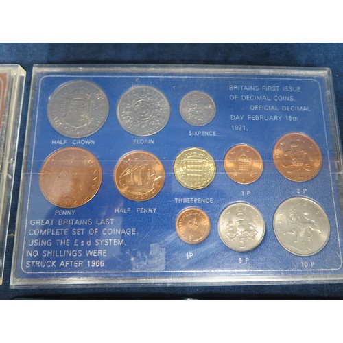 234 - Five coin sets being EIIR 1967, Great Britain 1966, Decimal Day 15th Feb 1971, Official Decimal Day ... 