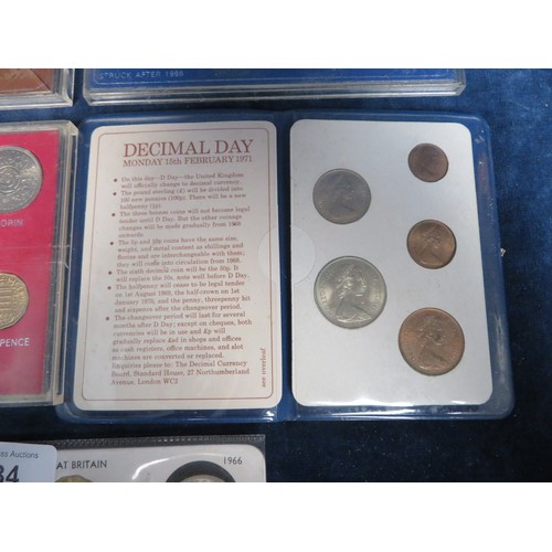 234 - Five coin sets being EIIR 1967, Great Britain 1966, Decimal Day 15th Feb 1971, Official Decimal Day ... 