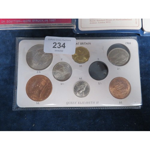 234 - Five coin sets being EIIR 1967, Great Britain 1966, Decimal Day 15th Feb 1971, Official Decimal Day ... 