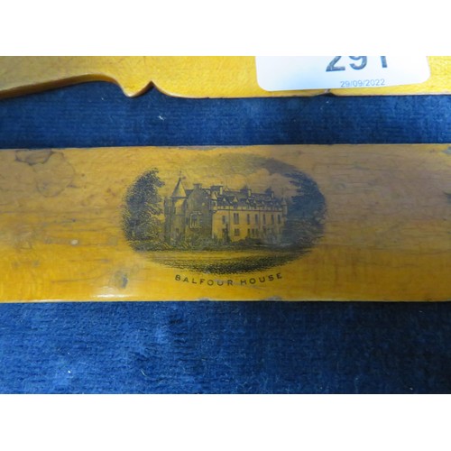 291 - 2 Victorian Mauchline Ware letter openers depicting 