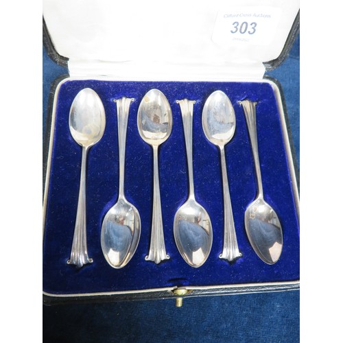 303 - A set of 6 silver coffee spoons hallmarked Sheffield, maker's mark 