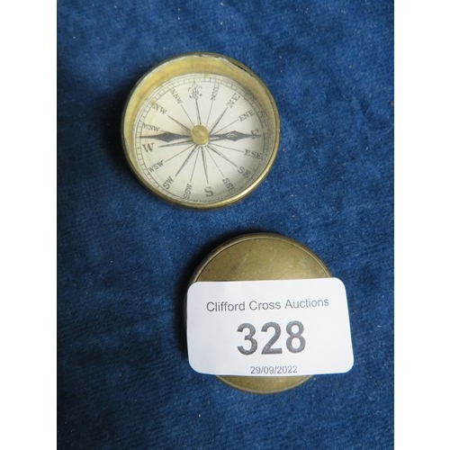 328 - A Victorian gentleman's pocket compass in brass turned case.