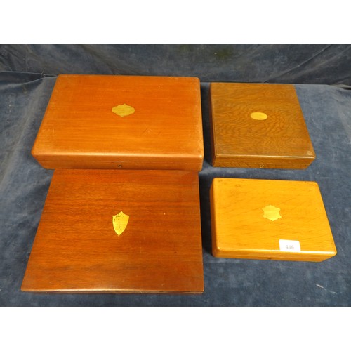 446 - Four wooden cutlery boxes.