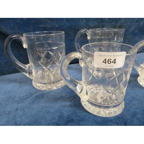 464 - Five various glass tankards.