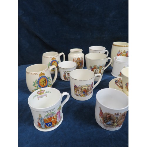 499 - Sixteen pieces of commemorative Royal china including two 1902 Coronation mugs, etc.,