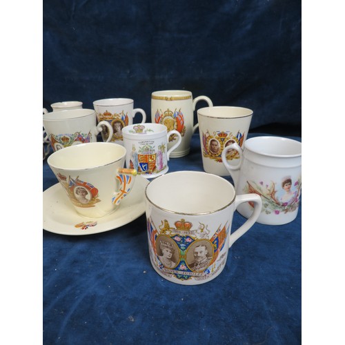 499 - Sixteen pieces of commemorative Royal china including two 1902 Coronation mugs, etc.,