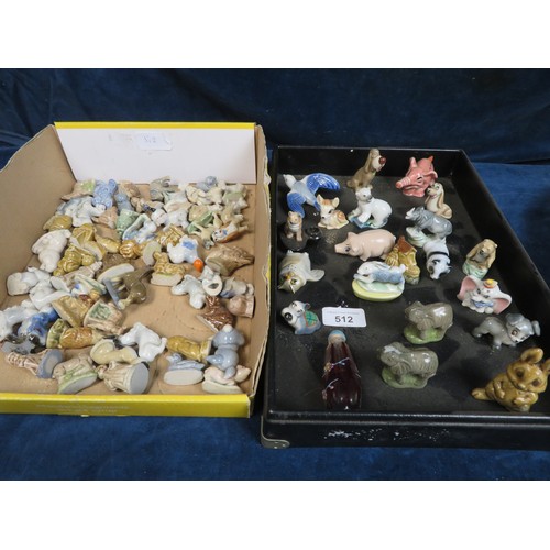 512 - Two trays of Wades Whimsies of pigs, ducks, teddy bears, rabbits, owls, etc.,