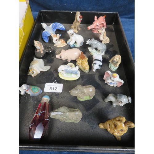 512 - Two trays of Wades Whimsies of pigs, ducks, teddy bears, rabbits, owls, etc.,