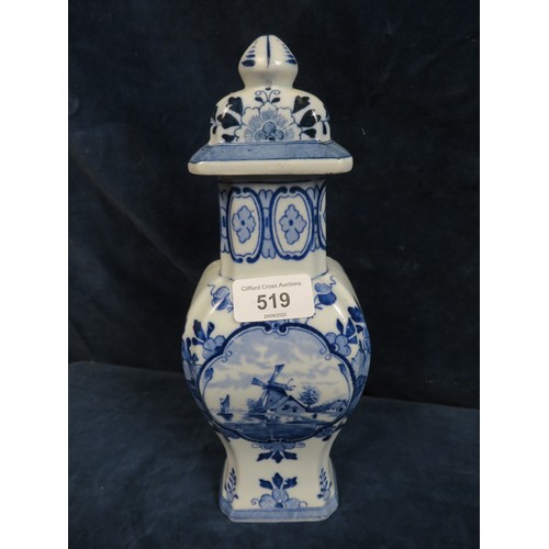 519 - A Delft ware lidded vase.