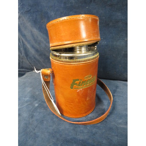 555 - A Dupont Finess 3-section drinks flask with glass and metal flasks in leather case.