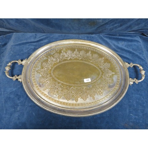 558 - A large silver-plated 2-handled oval serving tray being 61.5cm x 49.5cm.