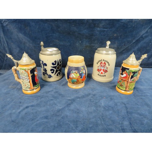 582 - Five German style tankards, 4 with lids.