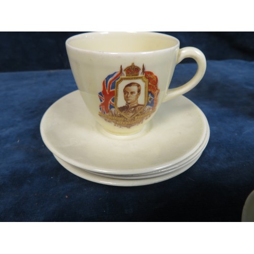 600 - 5 Edward VIII coffee cups and saucers and a vintage (1930's) beaker with handle being a lady.