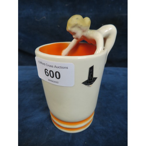 600 - 5 Edward VIII coffee cups and saucers and a vintage (1930's) beaker with handle being a lady.