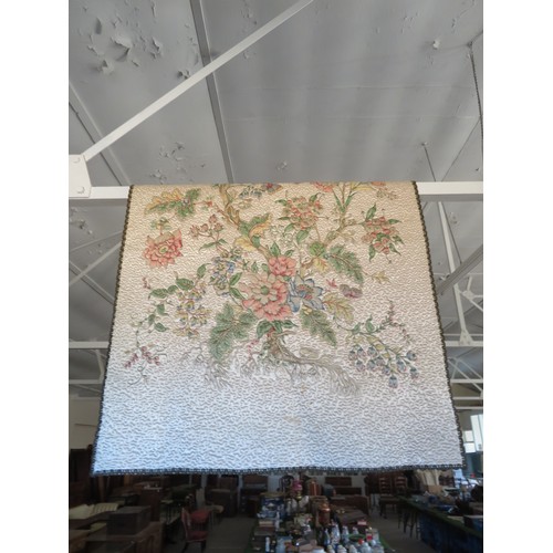 614 - A vintage wall hanging depicting flowers and butterflies, measuring 190cm x123cm approximately.