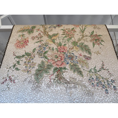 614 - A vintage wall hanging depicting flowers and butterflies, measuring 190cm x123cm approximately.