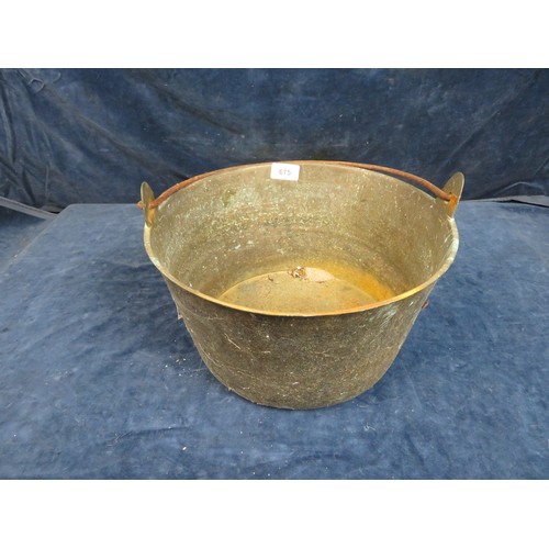 615 - A 19th century cast brass jam pan, 30.5cm diameter with turnover swing steel handle.