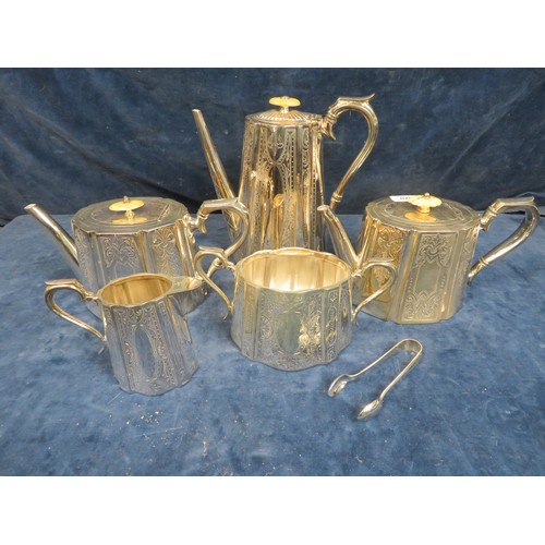 620 - A five piece silver plated tea set, some pieces stamped 3176, with bone and mother of pearl finials,... 