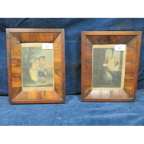 34 - Two rosewood framed plates depicting boy and girl and mother and child.