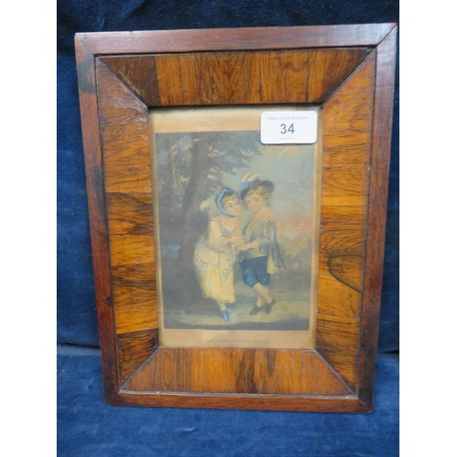 34 - Two rosewood framed plates depicting boy and girl and mother and child.