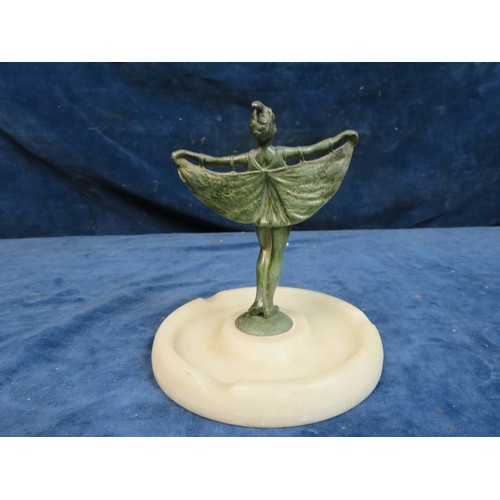 638 - A blue and white ginger jar with plain base, an Art Deco ashtray with winged goddess bronze figure, ... 