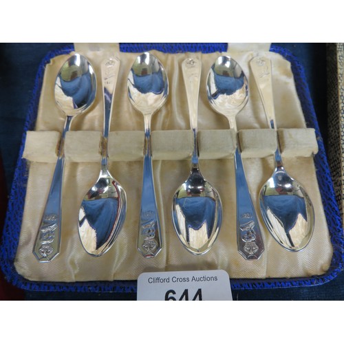 644 - A set of 6 silver plated coffee spoons commemorating Coronation of George VI 1937, a set of 6 silver... 