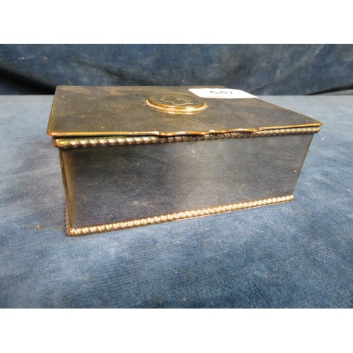 647 - A 20th century silver plated desk cigarette box inset with coin stamped 1821.