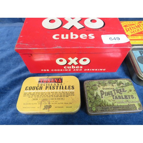 649 - Five 20th century tins being Oxo Cubes, Players Medium Navy Cut, Murrays Erinmore Mixture, Pine Tree... 